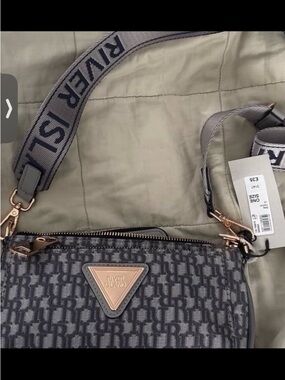River Island Charcoal Logo Monogram Crossbody with Rose Gold Trim